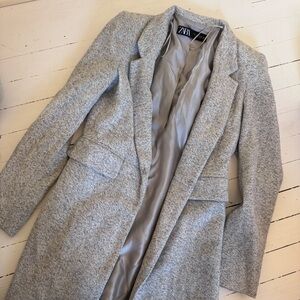 Zara Gray Herringbone Long Blazer Size Small